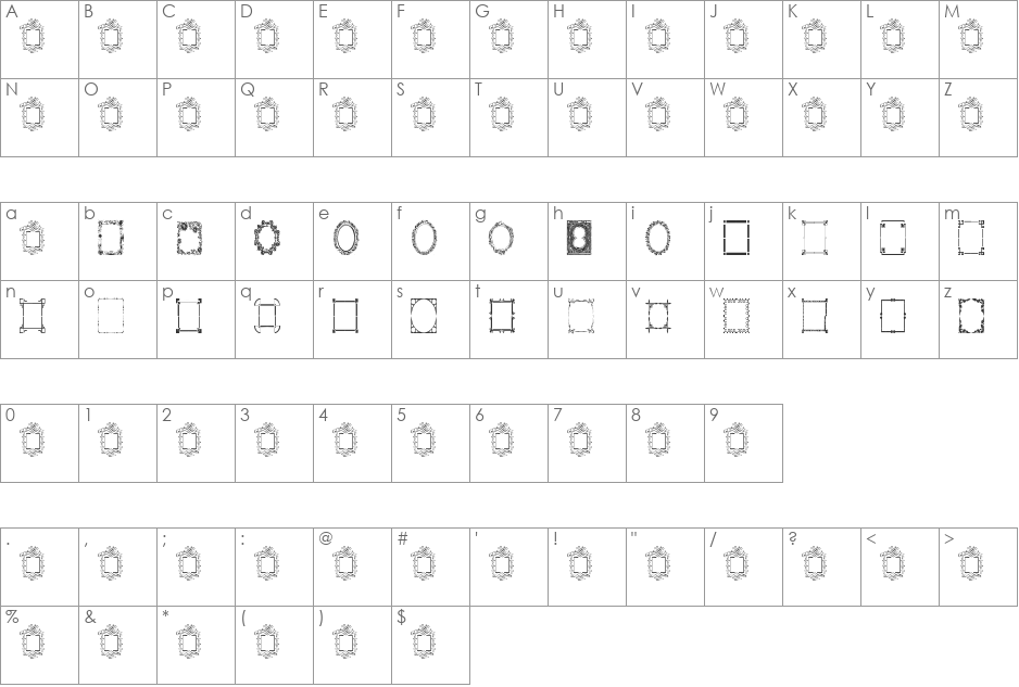 Vintage Frames 6 font character map preview