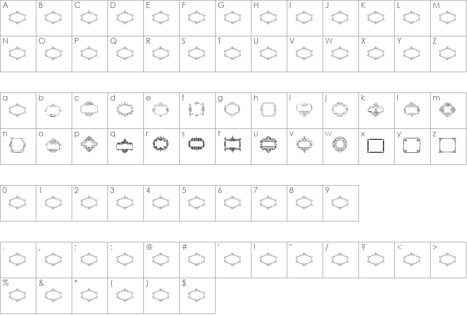 Vintage Frames 9 font character map preview