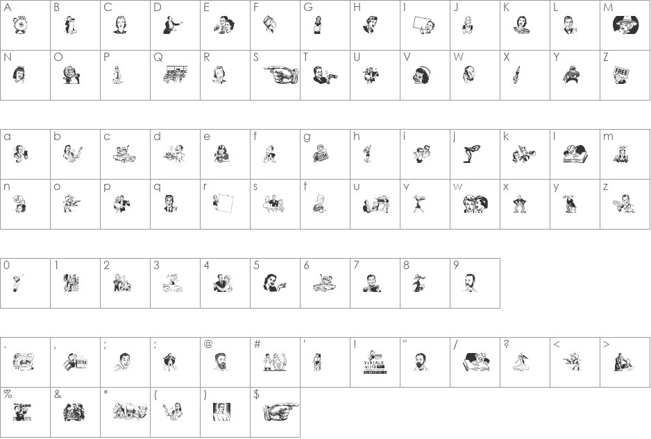 Vintage Mixed vol1 font character map preview