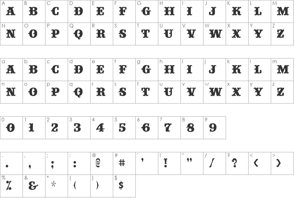 Big Top font character map preview