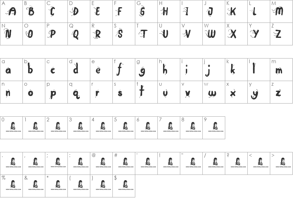 Big Top font character map preview