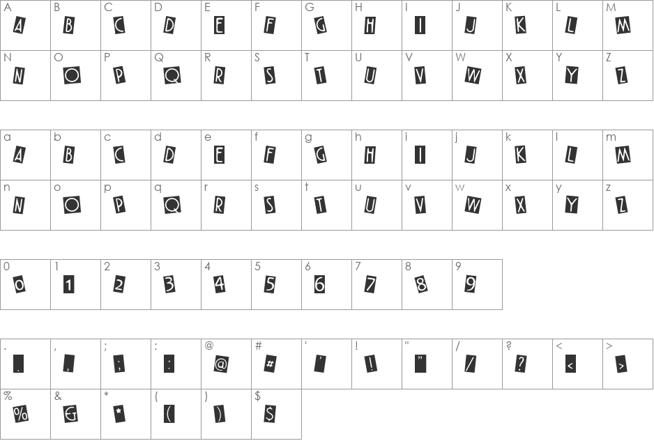VINTAGE PUNK font character map preview
