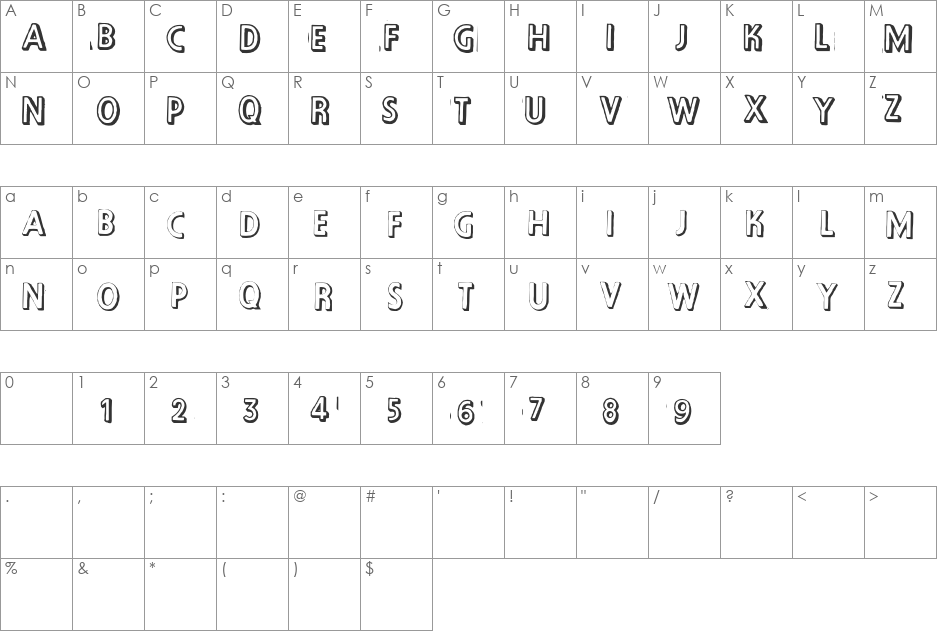 VintageNo1 font character map preview