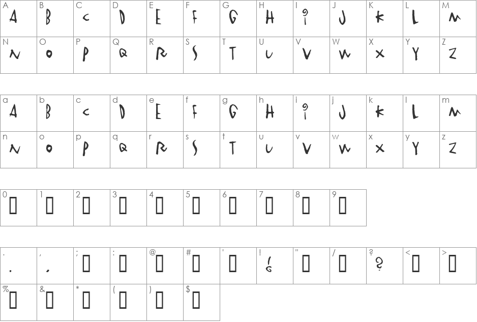 Vinterstad font character map preview