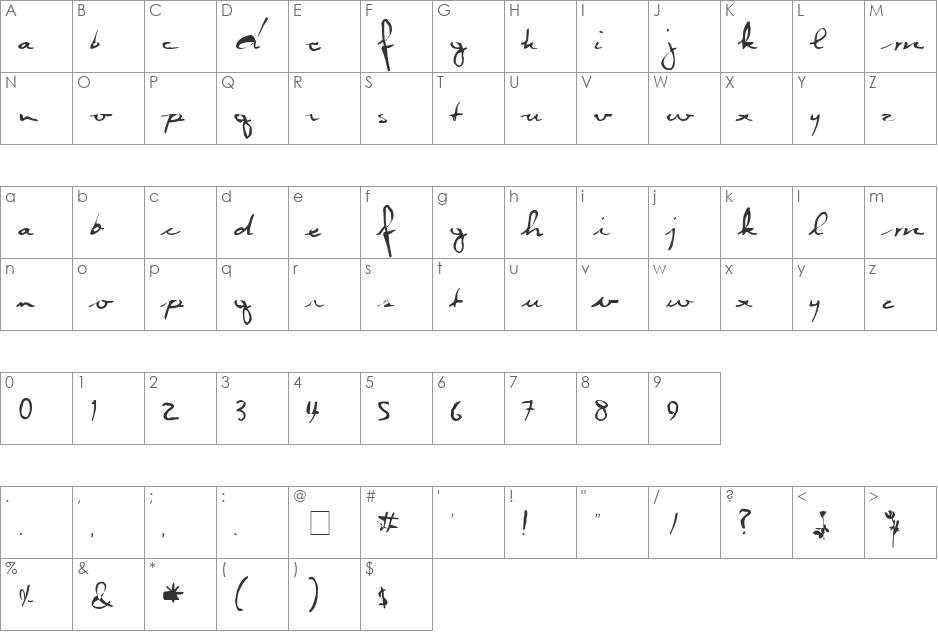 Violation font character map preview