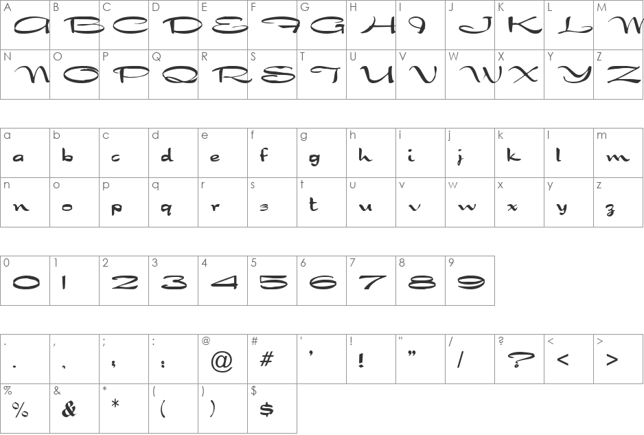 Violett font character map preview