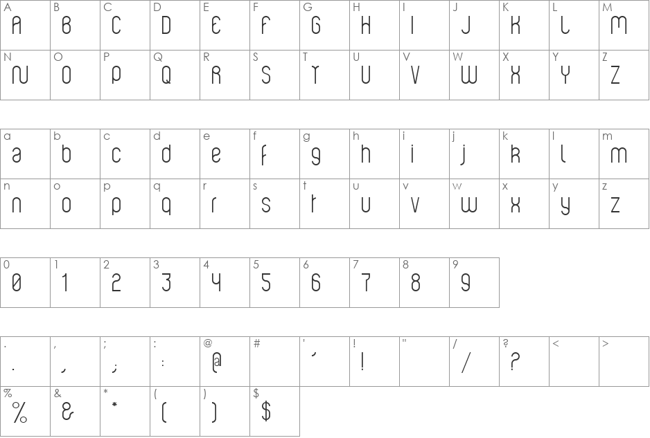 Violette font character map preview