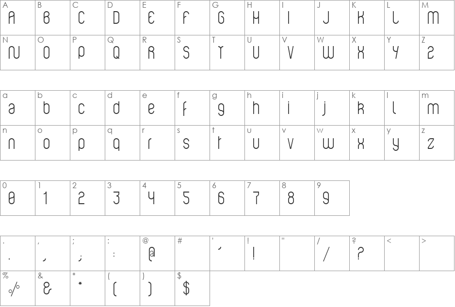 Violette01 font character map preview