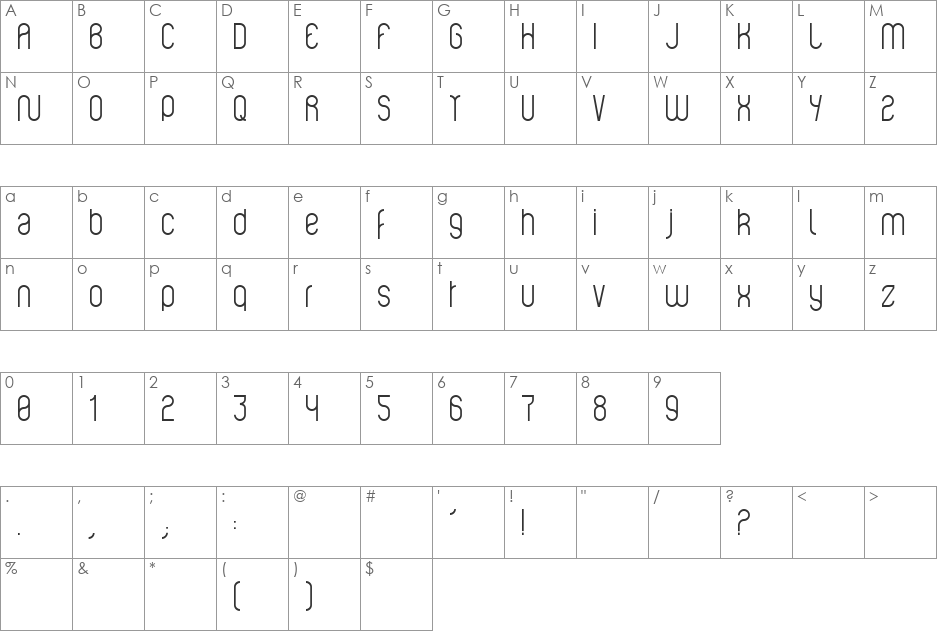 Violette01 font character map preview