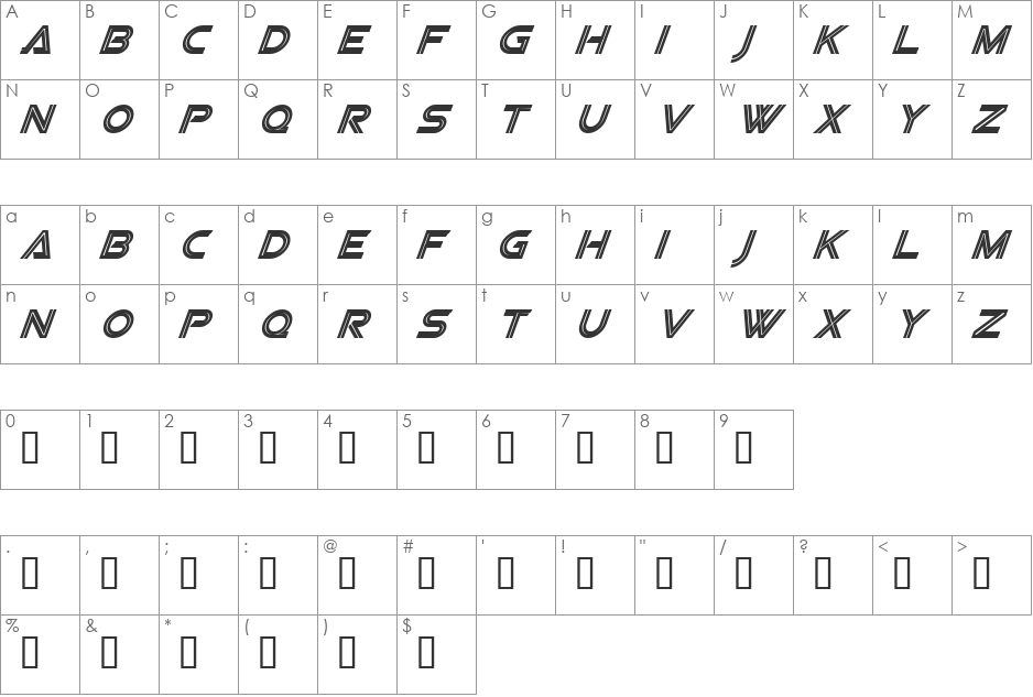 Viper Squadron font character map preview