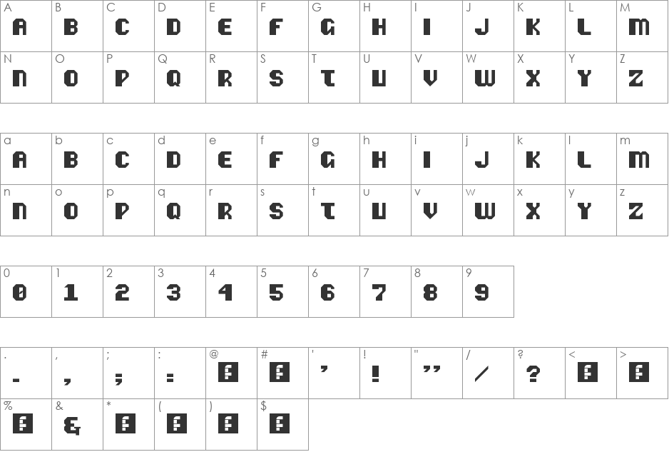 Vipond Octic font character map preview