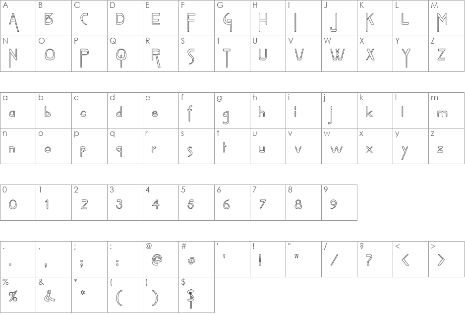 VireoFont Hollow font character map preview