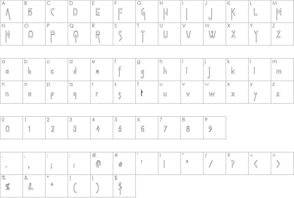 VireoFontHC font character map preview