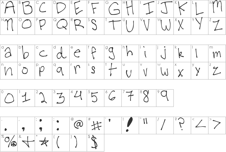Virginia's Kool Font font character map preview