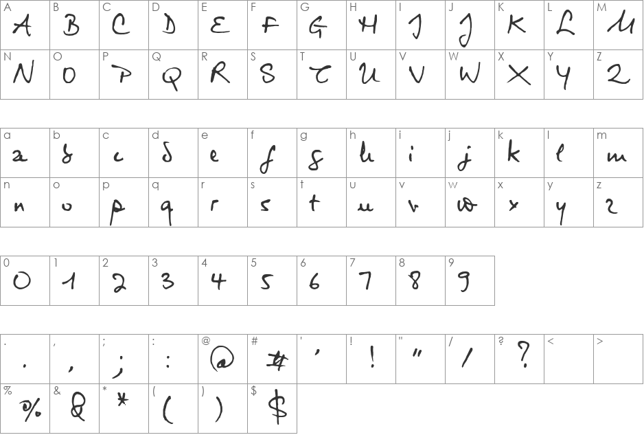 Virginie font character map preview