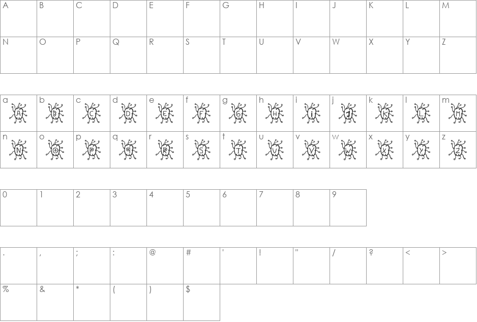 Virus font character map preview
