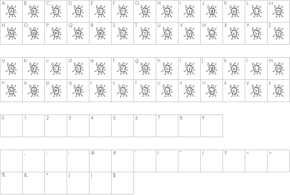 Virus font character map preview