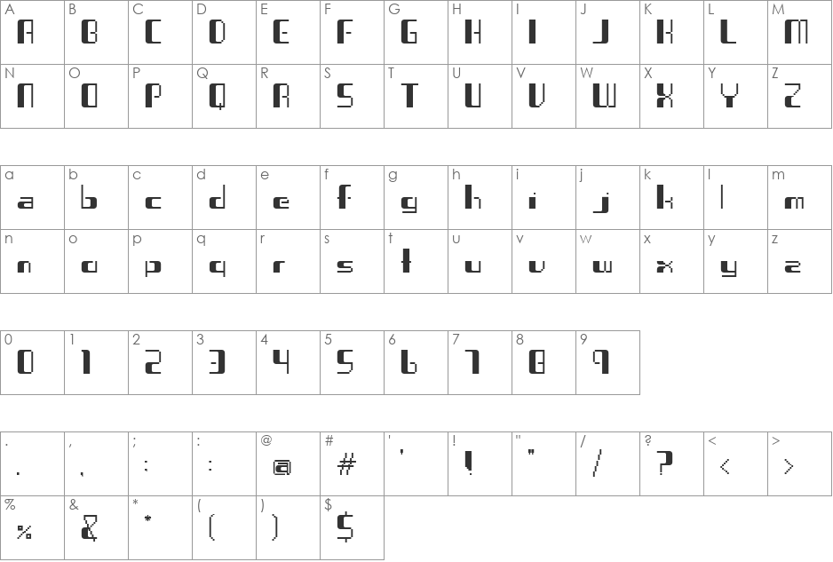 Virus 53X font character map preview