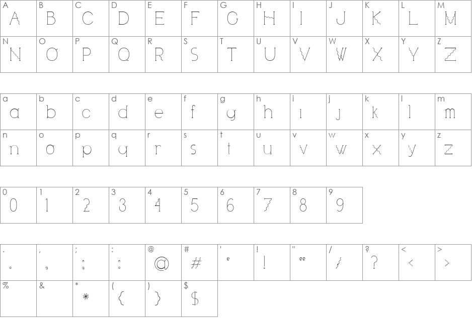 Visionair font character map preview