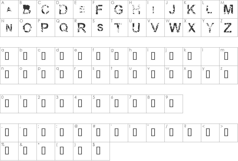Visions CAPS font character map preview