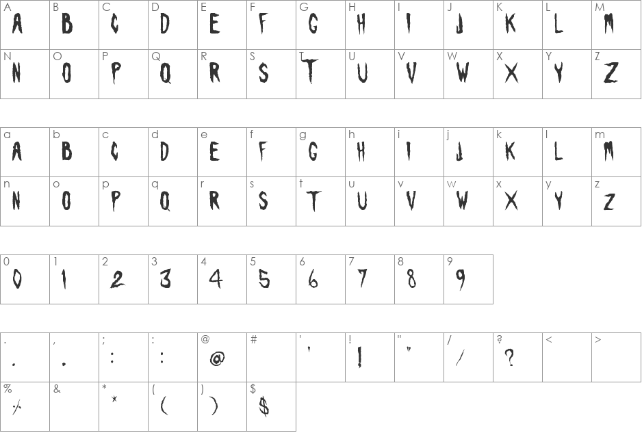 Visions of the Dead font character map preview