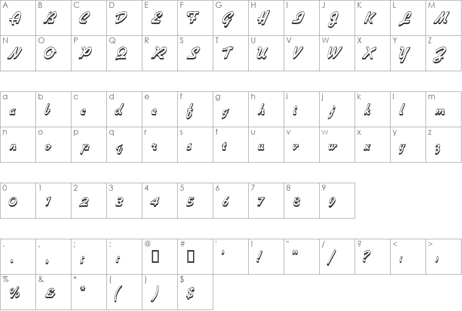 VisioOutlineSSK font character map preview