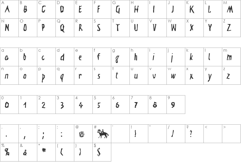 Visitcard font character map preview