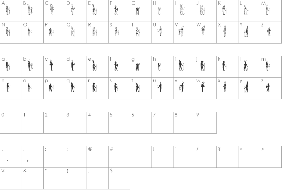 VisitTheNil font character map preview