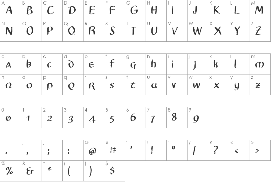 Vitalis font character map preview