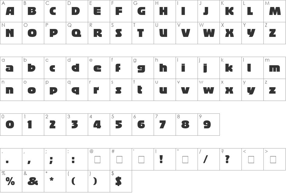 Bigband font character map preview