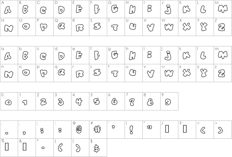 Vitamin outlined font character map preview