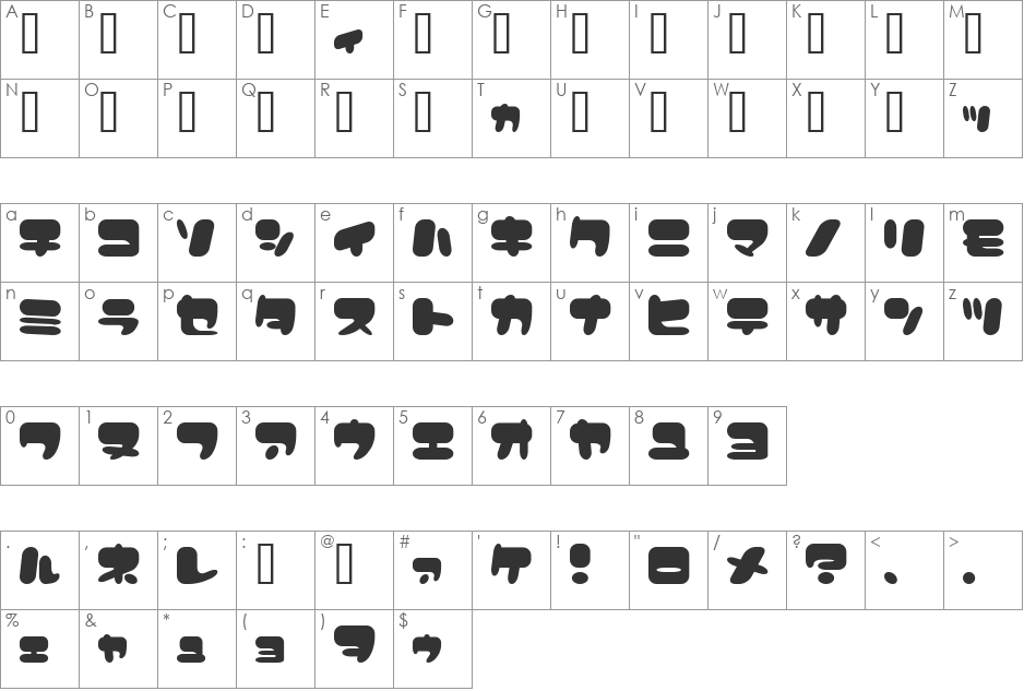 VitaminTabletJ font character map preview