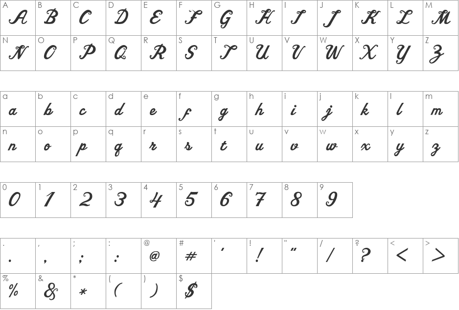 Vitrina font character map preview