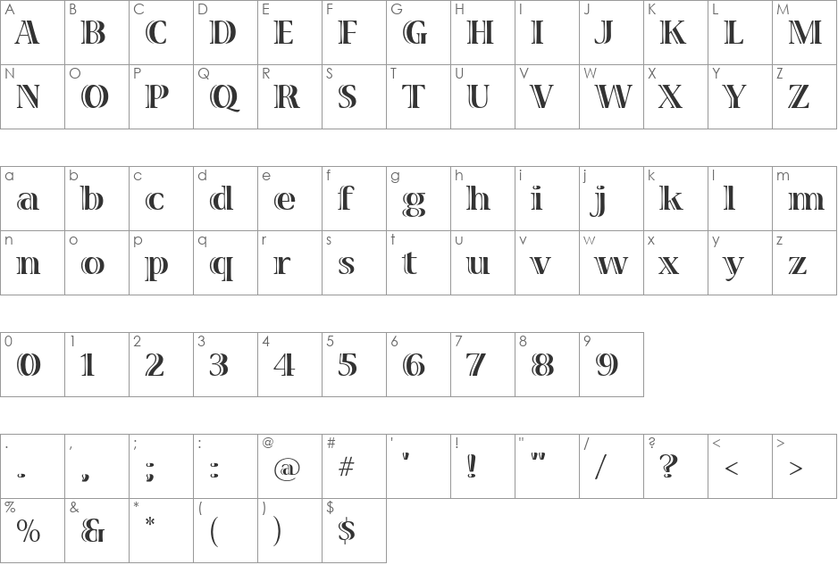 Viva Std font character map preview