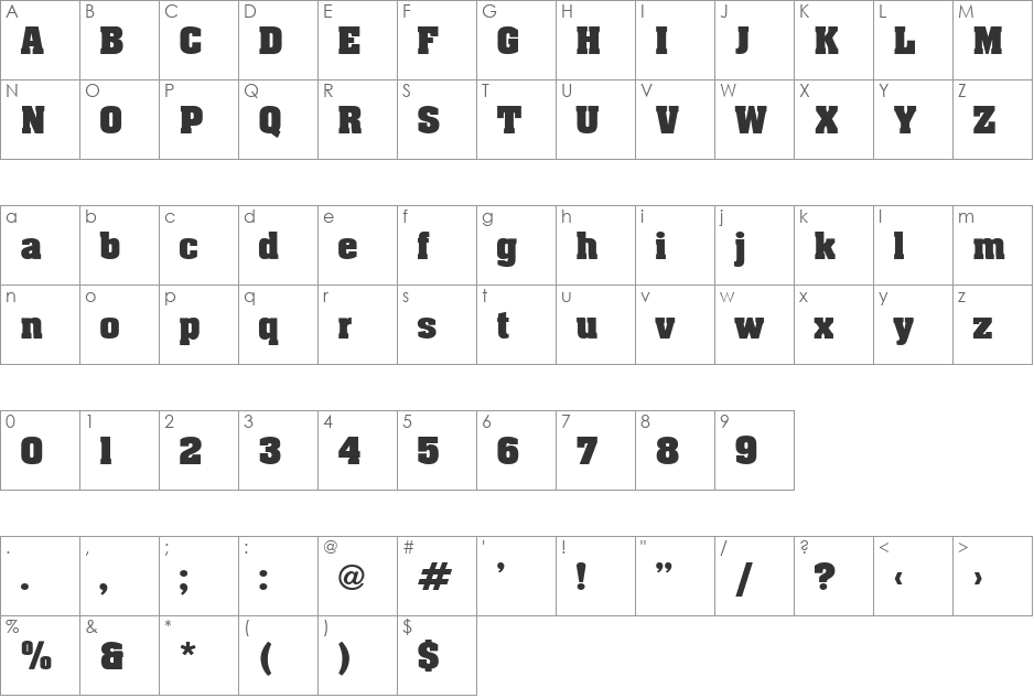 BigBlox font character map preview