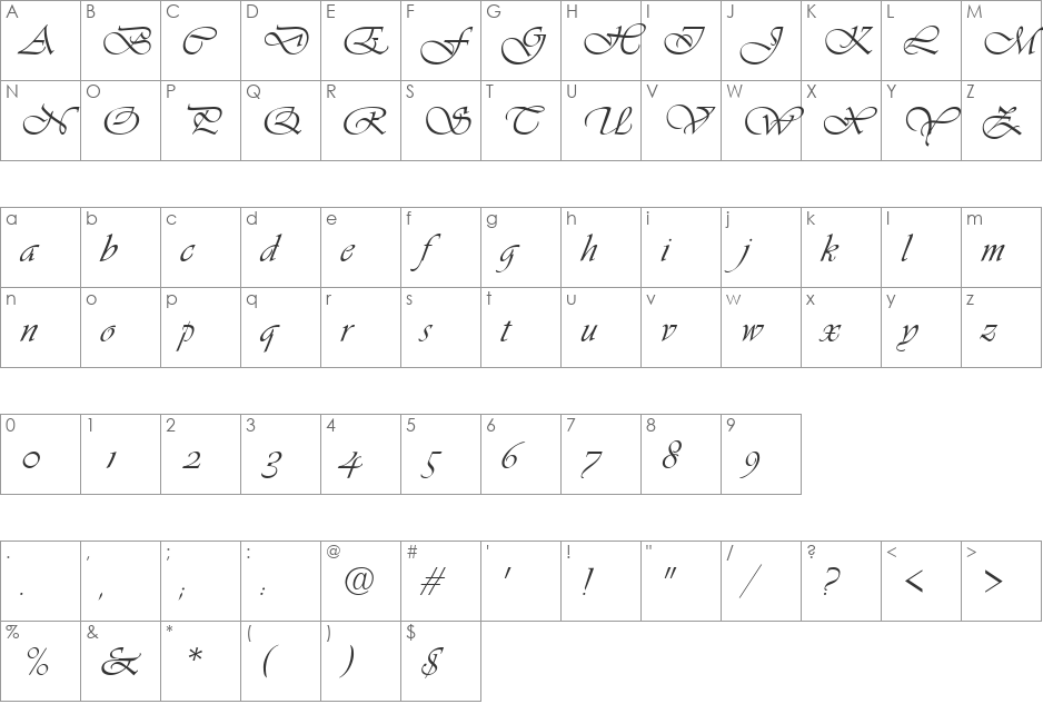 Vivante-DTC font character map preview
