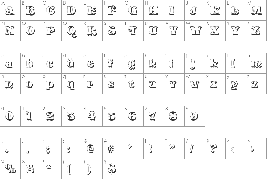 Vivian Shadow font character map preview