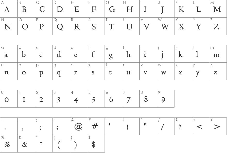 Viviene font character map preview