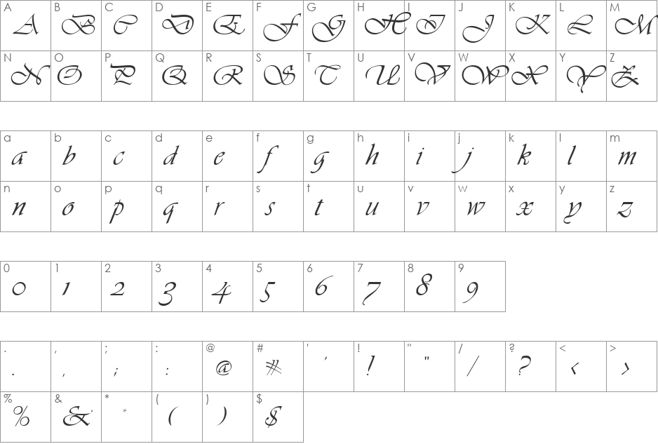 Vivienne font character map preview