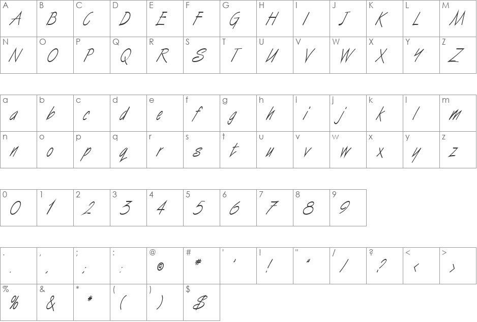 Vizier-Condensed font character map preview