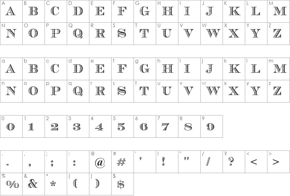 Vizit font character map preview