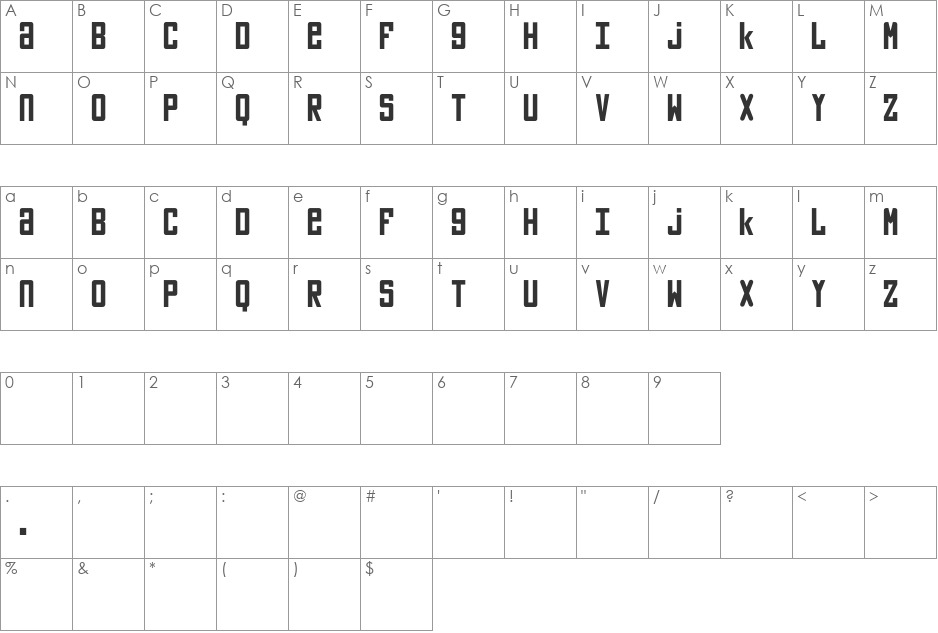 Vladimir font character map preview