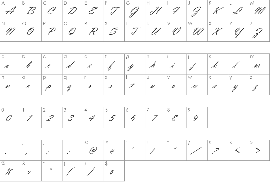 Vladimir Becker Joining font character map preview