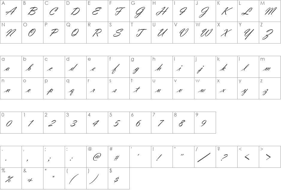 Vladimir Script font character map preview