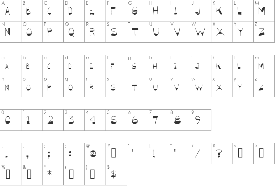 BigBottom font character map preview