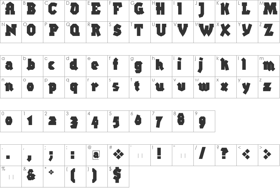 BigBrokenTwo font character map preview