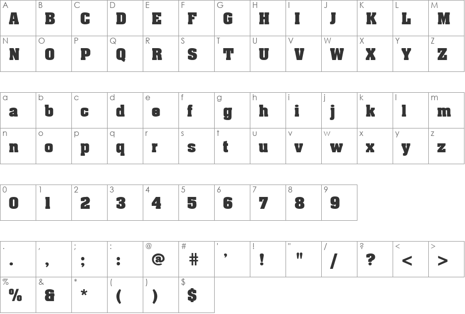 VNI-Auchon font character map preview