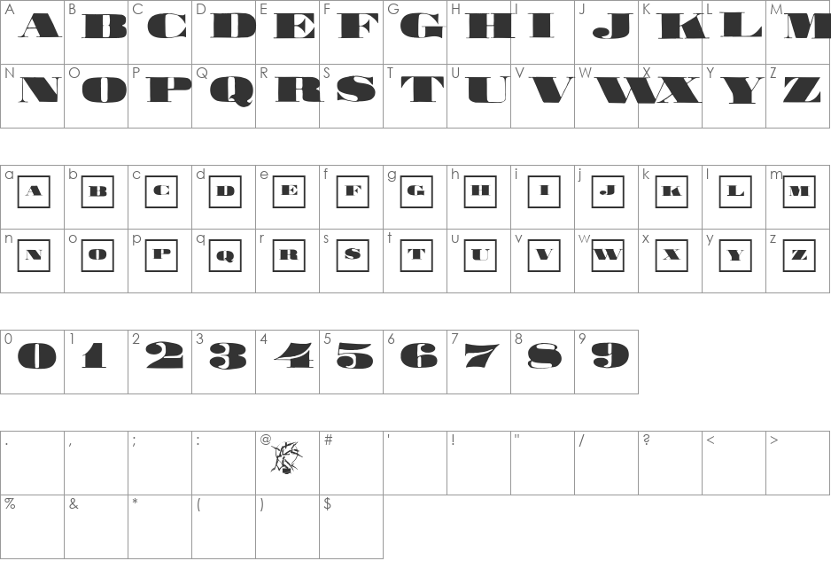 BigBrotherClassizism font character map preview