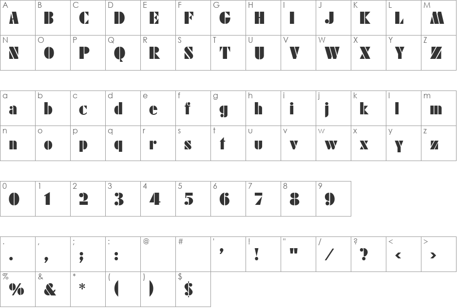 VNI-Dur font character map preview