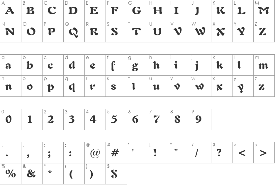 VNI-Freeform font character map preview